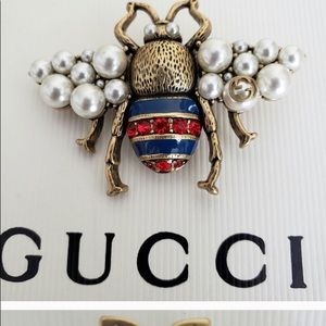 Rhinestone and Pearl Bee brooches